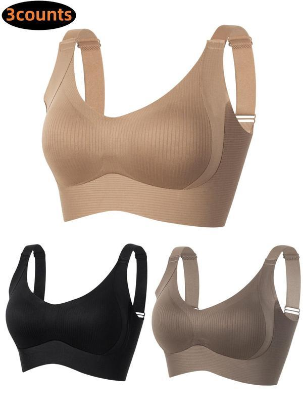 Women's Solid Four-breasted Adjustable Wireless Bra