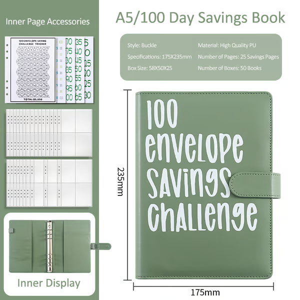 💵100 Days Money Saving Challenge Coin Envelope BudgetStorage Book