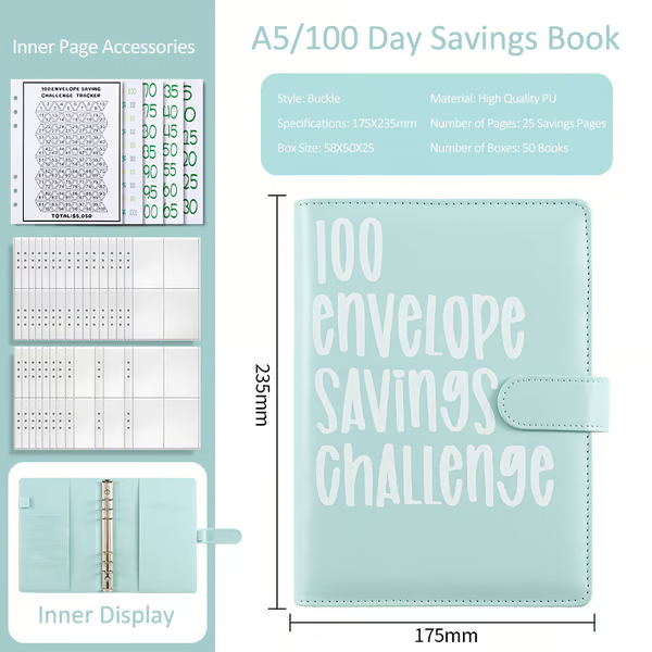💵100 Days Money Saving Challenge Coin Envelope BudgetStorage Book