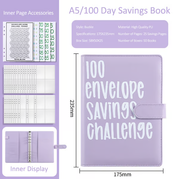 💵100 Days Money Saving Challenge Coin Envelope BudgetStorage Book