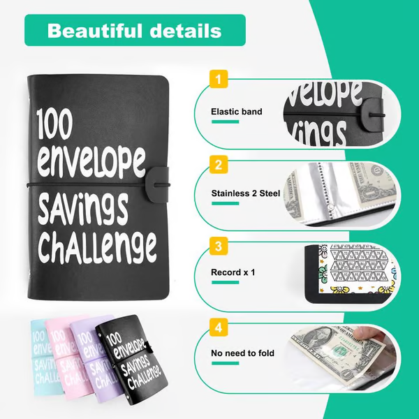 💵100 Days Money Saving Challenge Coin Envelope BudgetStorage Book